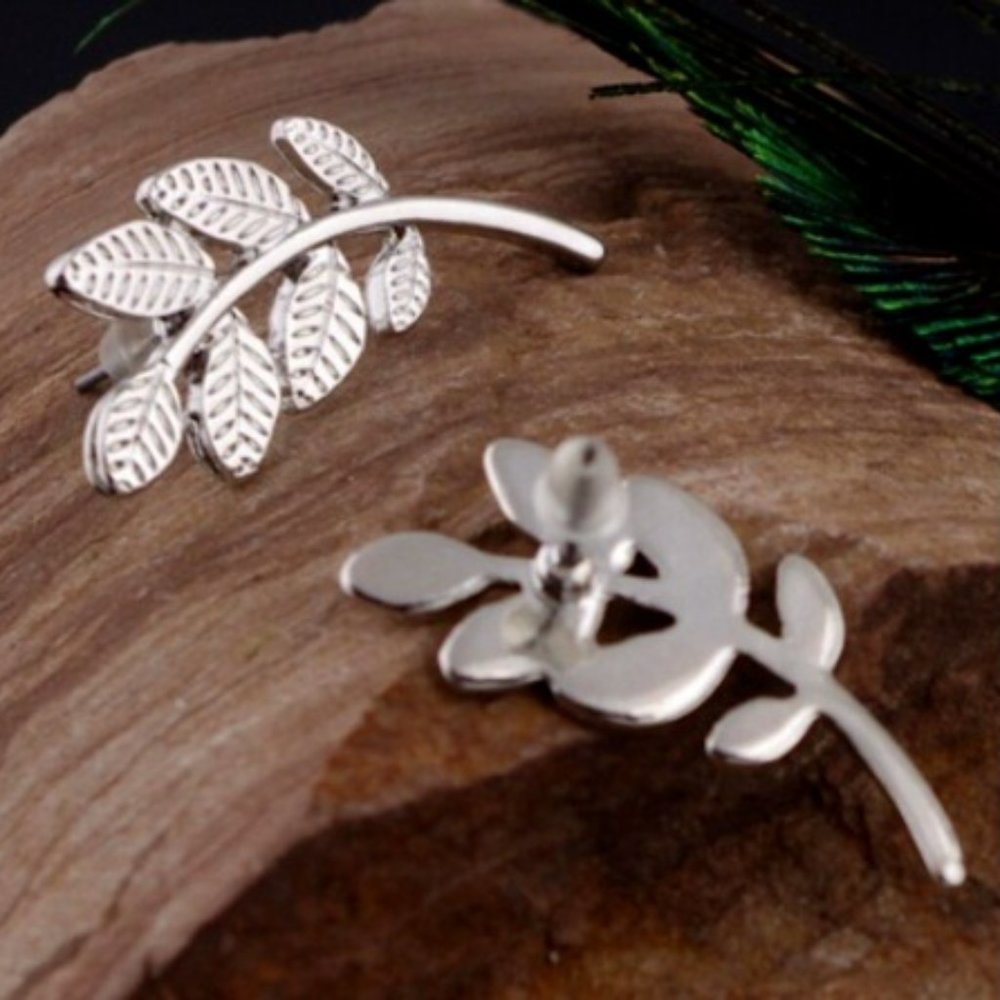 Silver Olive Branch Earrings - Picture 2 of 2